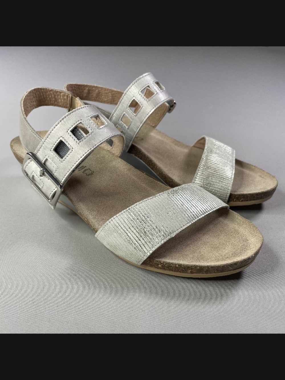 NEW Naot Shoes Womens 10 silver gold brown leather cork wedge sandals boho indie